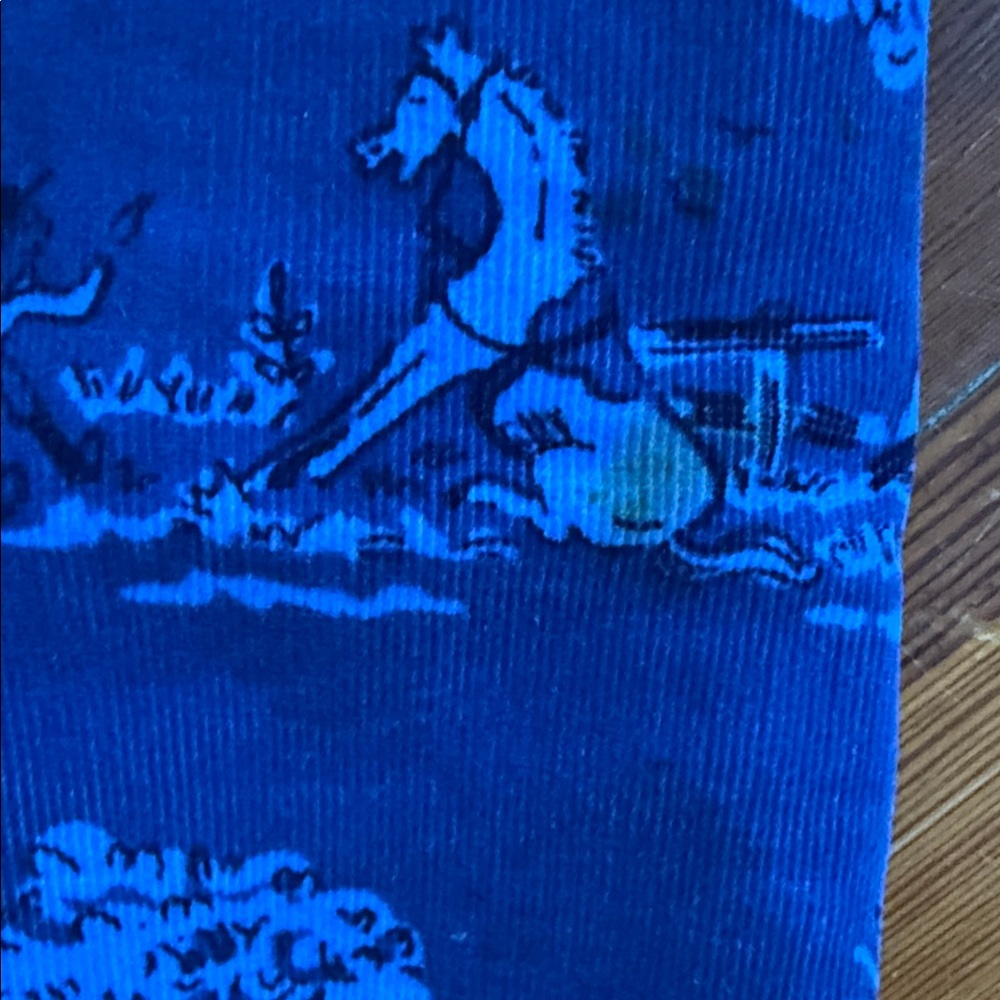 VINTAGE Lilly Pulitzer Blue Corduroy Pants with Horse scene - Picture 3 of 3